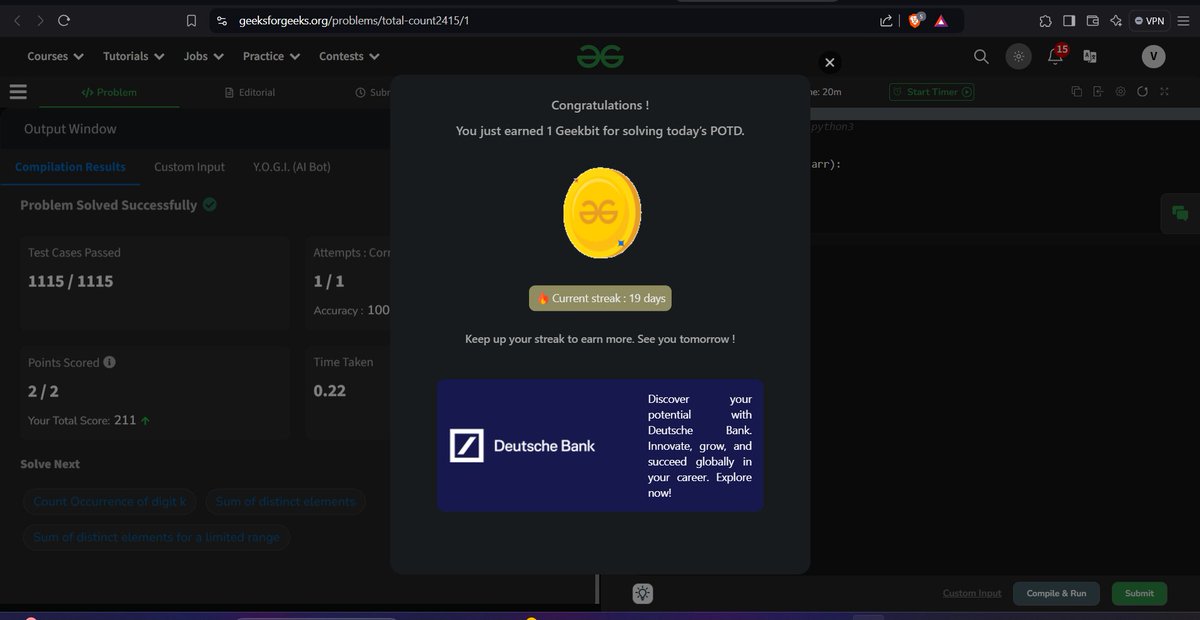 VinitNotFound's tweet image. #geekstreak2024 #DeutscheBank
@geeksforgeeks
@DeutscheBank
Day 19
Profile Link - geeksforgeeks.org/user/45vinitt6…