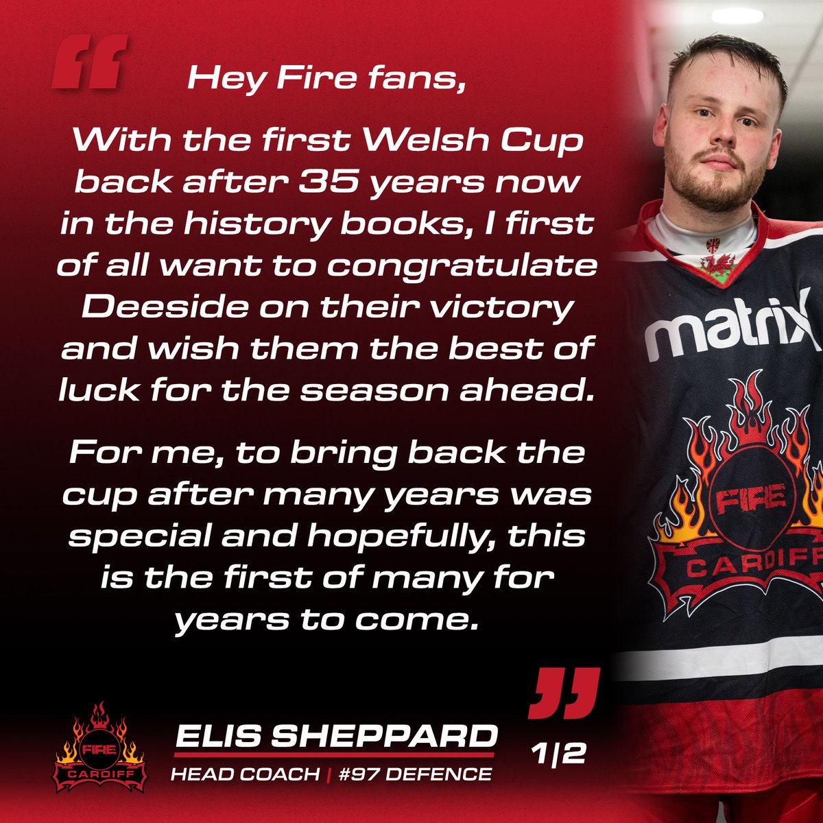 CardiffFireIHC's tweet photo. 💬 A message from Coach Shep as he reflects on last night's game and the success of the Welsh Cup revival [1/2]

Tap the thread below for the second part ⬇️

#FireQuotes | #FireFamily 🔥 https://t.co/qXHXdFwvwv