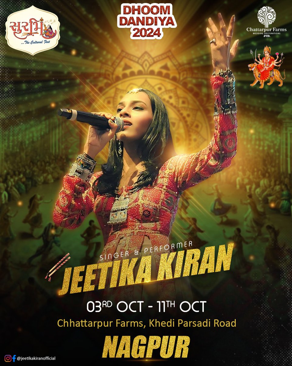 jeetikakiran's tweet photo. Bringing to you the most vibrant Navratri ever in NAGPUR!❤️
Performing at Dhoom Dandiya 2024 along with #DeepaliSathe and band. Get ready to vibe your heart out and make this Navratri an epic one!✨
📞: +91 7057838383, +91 6262601010
#Navratri2024 #Nagpur #singer #jeetikakiran https://t.co/9vHuSYz0HI