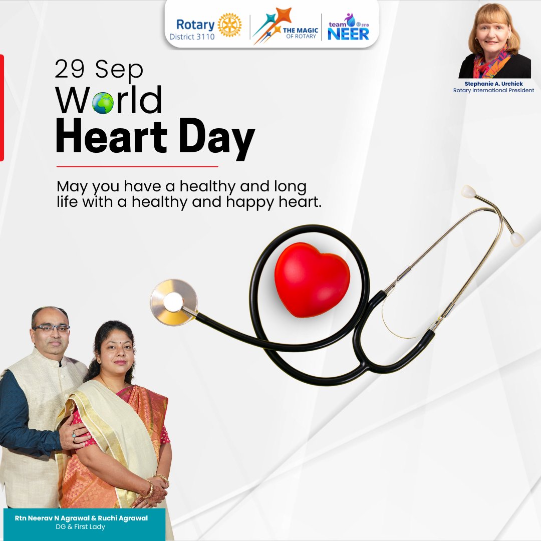 Rotary3110's tweet photo. On World Heart Day, let’s unite as Rotarians to raise awareness about heart health and spread the message of care, compassion, and community well-being. Together, we can make a heart-healthy world for all. ❤️

#WorldHeartDay #RotaryCares #HealthyHearts https://t.co/Ps8GUgKs9P