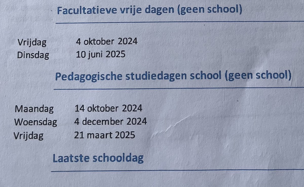 Dus geen pedagogische studiedagen meer maar wél facultatieve verlofdagen? Bij ons 4,5 dagen geen school