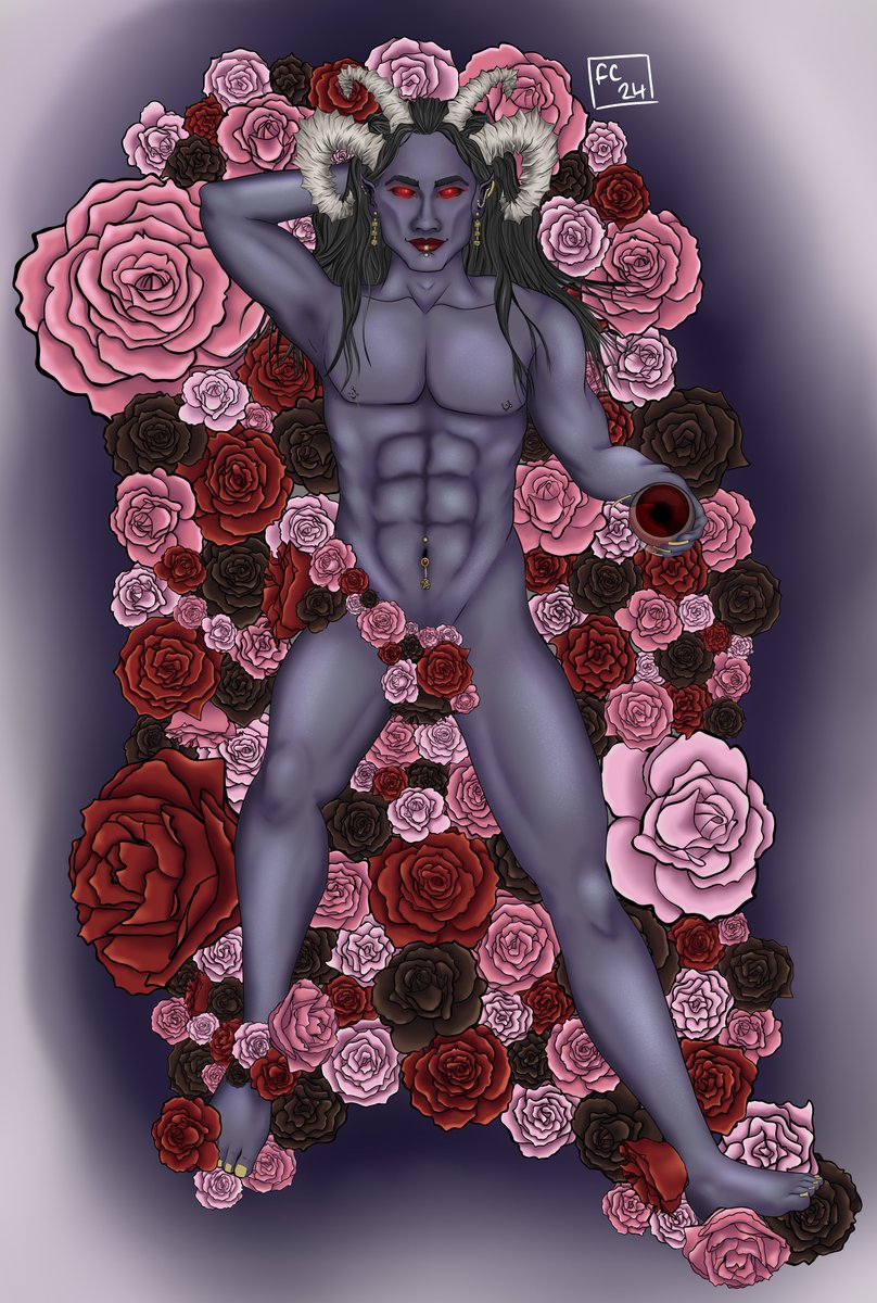 fluffycannibal's tweet photo. I tried to paint Sanguine. 
I took a few artistic liberties. 

Yeah.

Dedicated to @choccyzefirka because they liked the last one😊
#elderscrolls #daedricprince #sanguine https://t.co/IDd0PvpXQX
