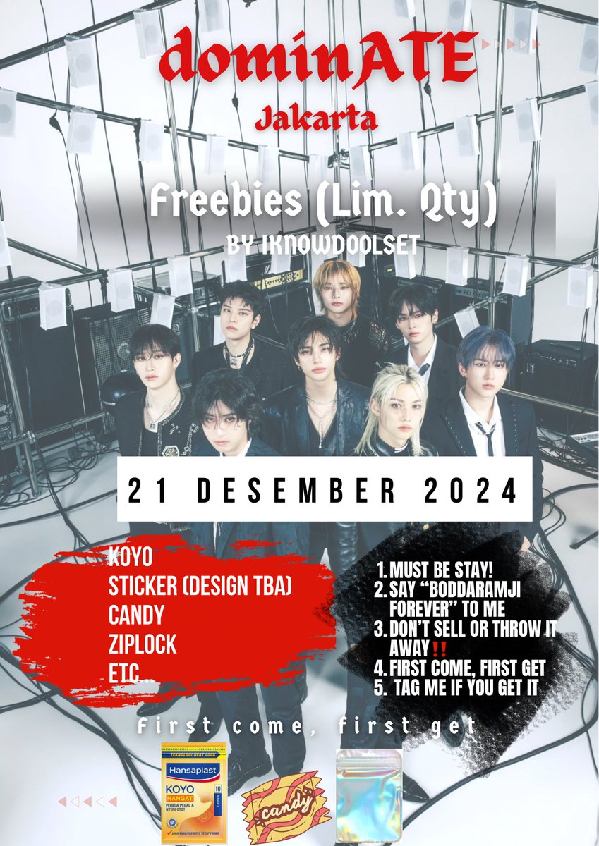 [RT &amp; Like are appreciate]

Freebies for #dominATE_JAKARTA 
✨by iknowdoolset✨

📆 : 21 Desember 2024
📍 : GBK MADYA STADIUM
⏰ : TBA

📝open for trade

please read the details and rules below. see you there and hope you'll like it!