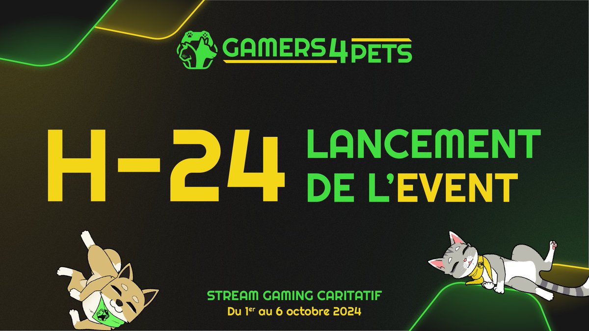 ⏰ Plus que 24h avant le début de #Gamers4Pets, notre événement caritatif Twitch au profit de @RegufesdeFrance !🎉 
Prêts pour des défis épiques, des moments de fun et surtout, une collecte pour la cause animale ?🐶🐱
On vous attend nombreux pour faire la différence ensemble !❤️