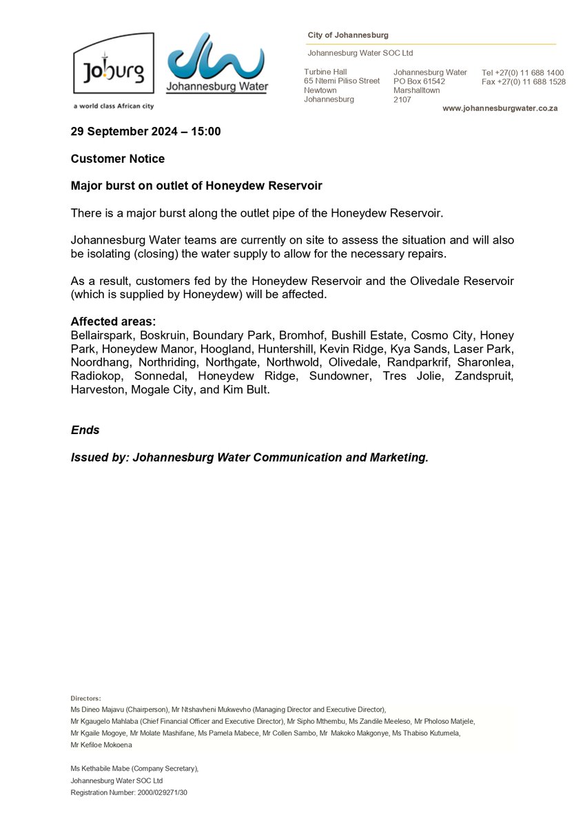 Johannesburg Water tweet media