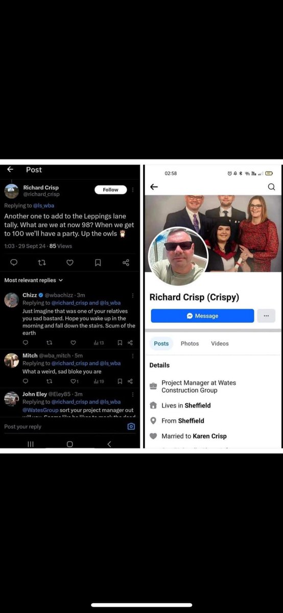 A fan died in the stands yesterday at Sheffield Wednesday’s Hillsborough stadium on the weekend and this clown what’s to act clever. Just forwarding it on and letting social media do is thing 👍