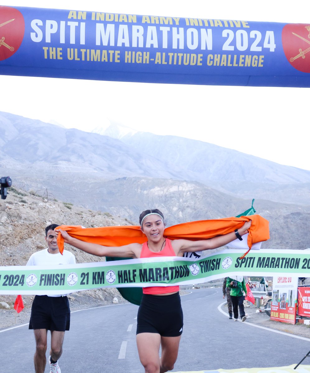suryacommand's tweet photo. #IndianArmy  
#CentralCommand  
#HimachalTourism  
#IndiaRunning  
#RunningCommunity  
#MarathonRunners  
#SpitiMarathon  
#FinisherMedal  

🏅"𝙋𝙧𝙤𝙪𝙙 𝙈𝙤𝙢𝙚𝙣𝙩 𝙞𝙣 𝙩𝙝𝙚 
𝙃𝙞𝙢𝙖𝙡𝙖𝙮𝙖𝙨" 🏅  

The first 𝗦𝗽𝗶𝘁𝗶 𝗛𝗶𝗴𝗵 𝗔𝗹𝘁𝗶𝘁𝘂𝗱𝗲 𝗠𝗮𝗿𝗮𝘁𝗵𝗼𝗻, conducted between #Kaza and #Sumdo, #HimachalPradesh, on 28-29 Sep under #OpSadhavana, saw unprecedented enthusiasm with over 800 participants, culminating in grand success. The event featured 77km, 42km, 21km, and 10km races that challenged participants. Lt Gen Anindya Sengupta, GOC-in-C #SuryaCommand, honored champions for their #Spirit and #Resilience.  
Congratulations to all who dared to challenge themselves in the #MightyHimalayas.

@adgpi  
@ProDefLko  
@PRODefDehradun  
@SpokespersonMoD  
@UBArea_IA  
@HQ_IDS_India  
@MinofDefIndia