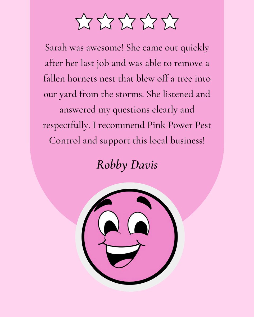 PPPestControl's tweet image. We love hearing feedback like this! 🥰 Thank you, Robby, for supporting our local business and trusting us with your pest control needs! 💪 Have a testimonial to share? Drop it below! 👇 #CustomerLove #PestControlSuccess