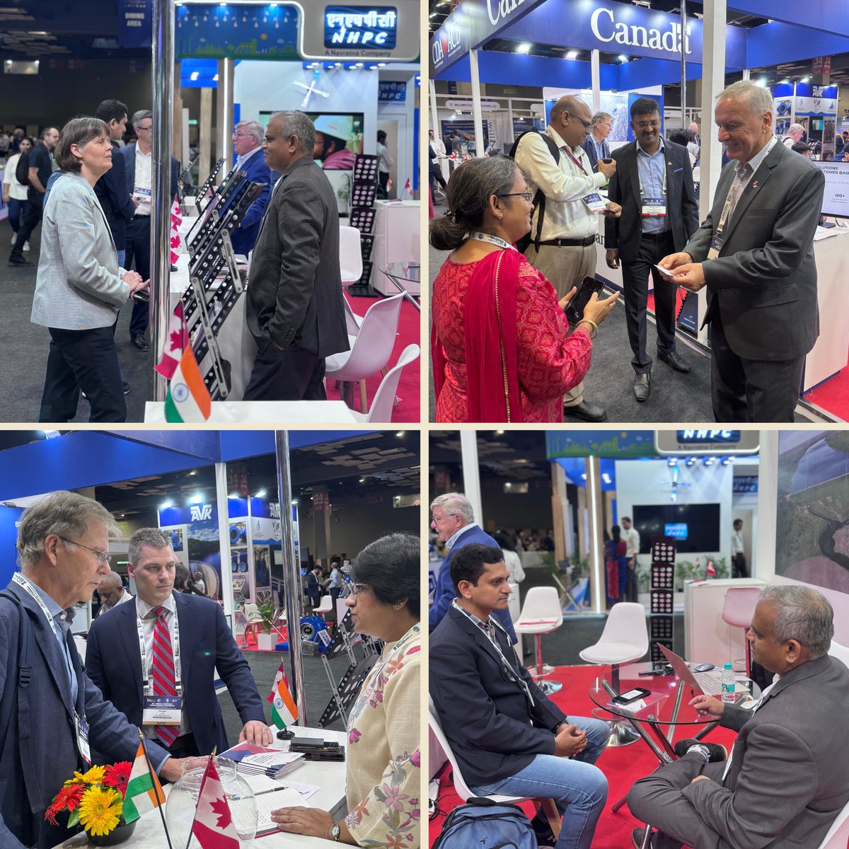 CanadainIndia's tweet photo. The Canada Pavilion at #ICOLD2024 is now open! We’re showcasing Canadian expertise in dam safety &amp; sustainable #hydropower.

Don’t miss out—visit us at Hall 14, Pragati Maidan. Trade Team India is here to assist you!
 
📸@JenniferDaubeny &amp; reps from Canadian companies. https://t.co/9YXZd6dhxT