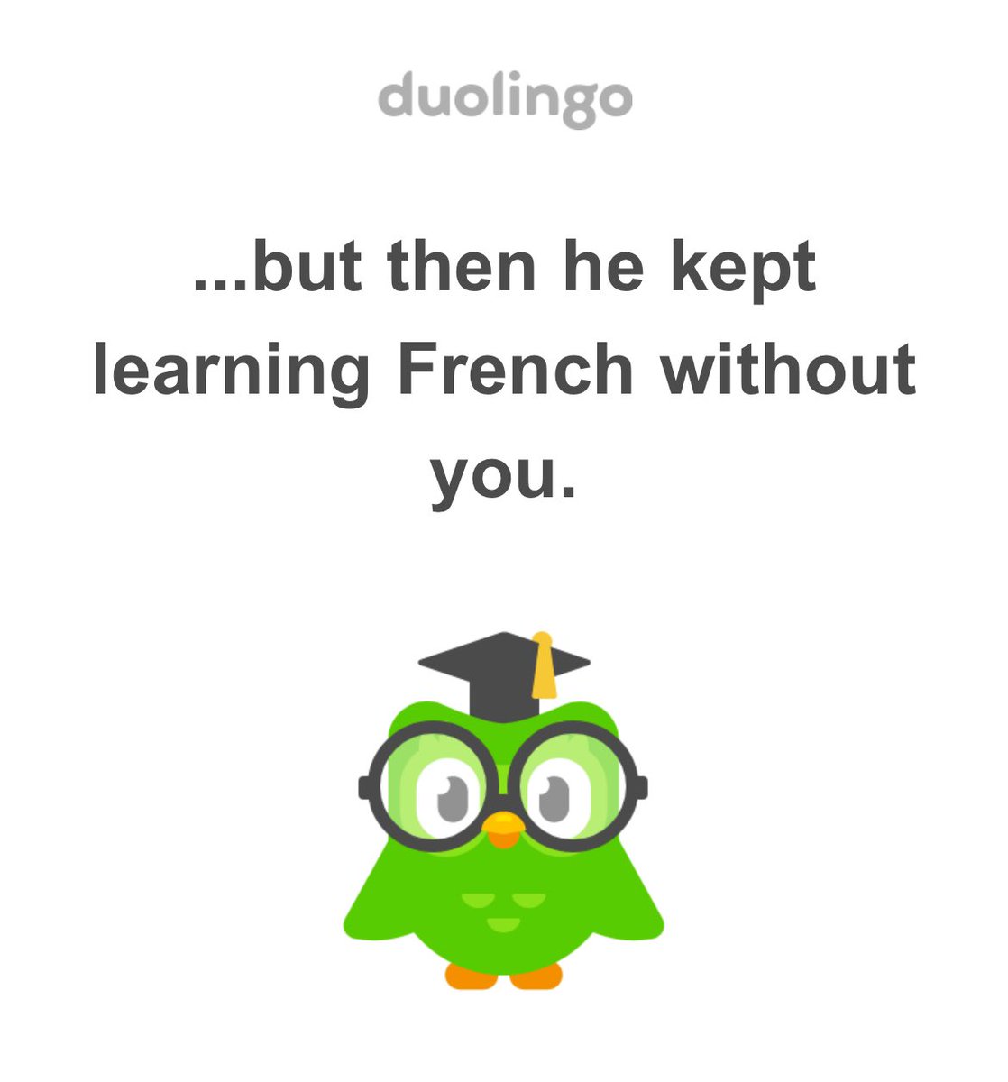 Duolingo’s passive-aggressive way if communicating!  (Trying to learn and refresh few languages at the same time).