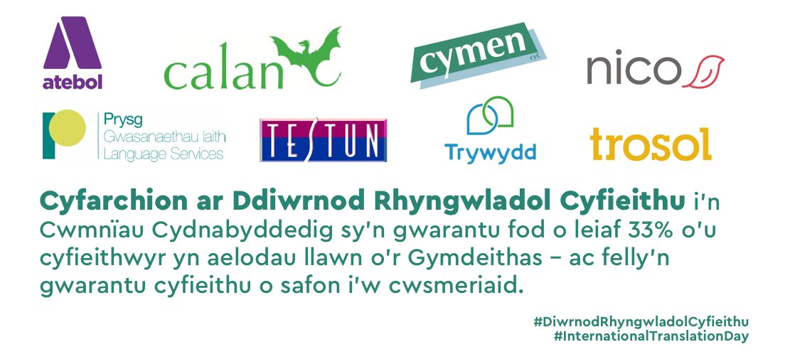Cyfarchion ar ddiwrnod Rhyngwladol Cyfieithu.

#DiwrnodRhyngwladolCyfieithu / #InternationalTranslationDay

<a href="/Atebol/">Atebol</a>
<a href="/CalanLanguage/">Calan</a>
<a href="/Cymen_cyfieithu/">Cymen Cyfieithu</a>
@trydarnico
<a href="/cyfieithu_prysg/">Prysg</a>
<a href="/trywydd/">Trywydd</a>