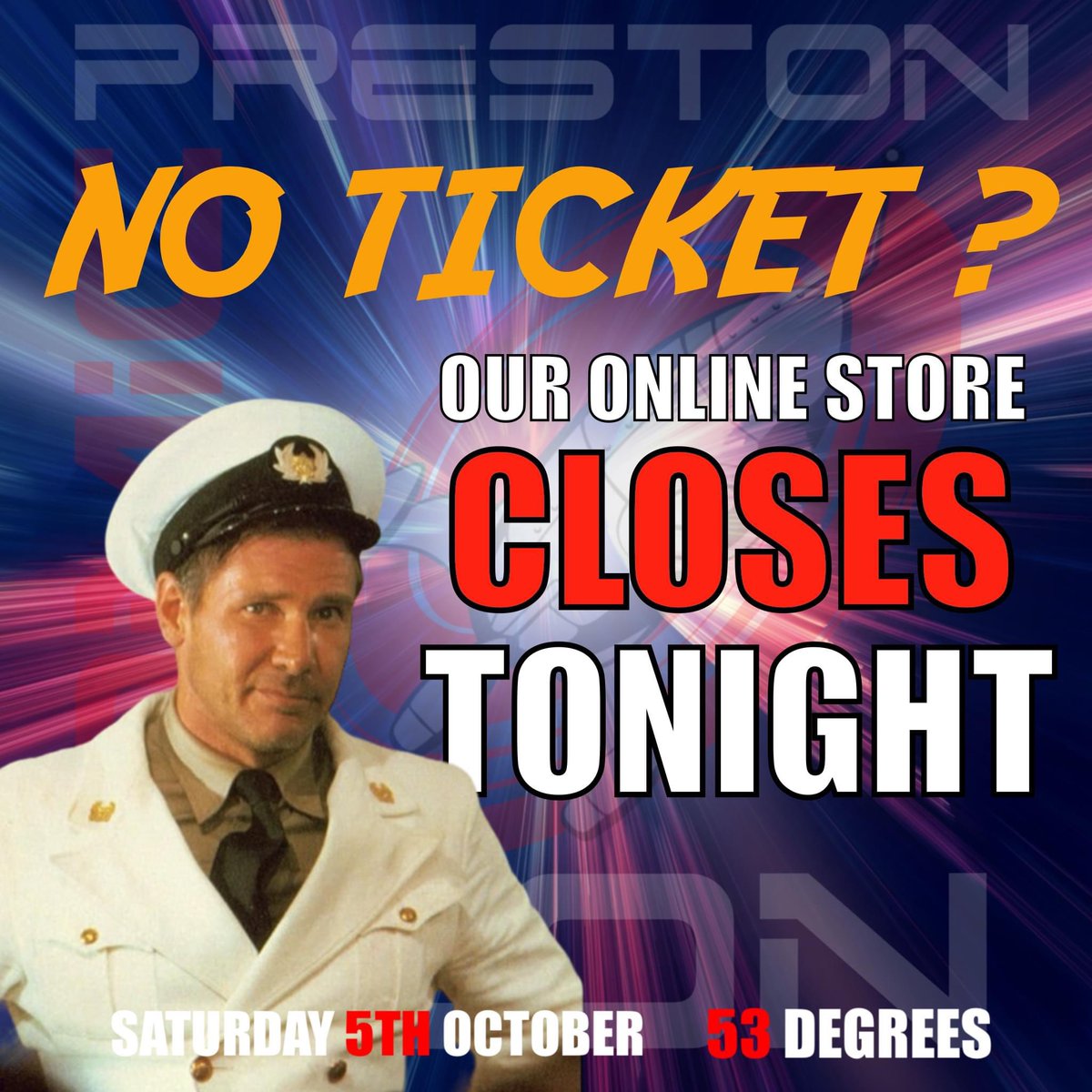 🚀 NO TICKET? 🤯  Don’t be like Vogel, be like Indy! 🤠 Get your #Preston #comiccon 🎟️ B4 MIDNIGHT 2NITE &amp; save 💴 
📲 wonkyrocketevents.uk/preston/
We can’t wait to see you on Saturday! 🚀 
#indianajones #storeclosing #cosplay #art #geek #buynow #hurry