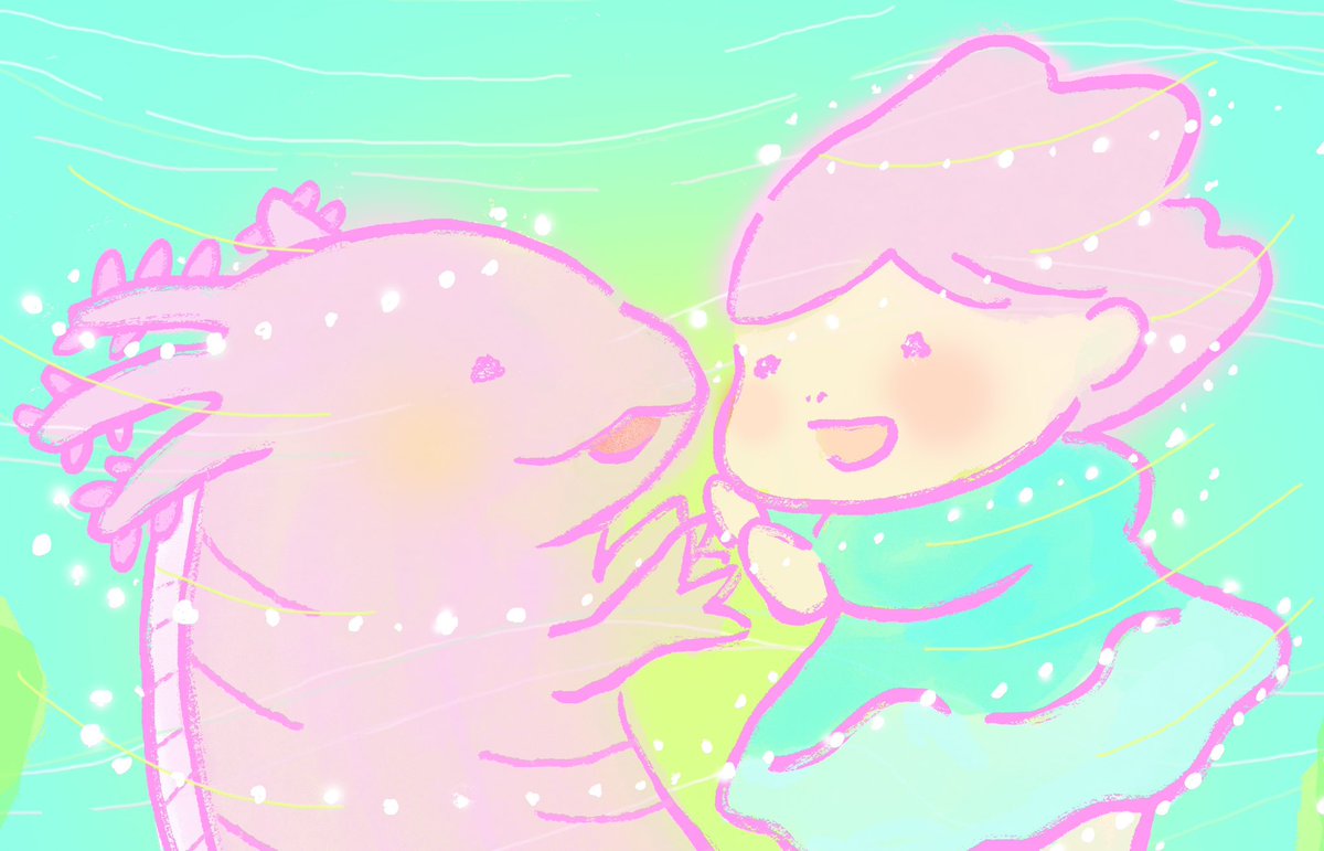 sudachick's tweet photo. 水中のハイタッチ会　Underwater high-five
#赤ちゃん #baby  #子ども  #child #ウーパールーパー #axolotl #水中 #underwater #両生類 #amphibian #ぬいぐる #stuffedtoy #toy #イラスト #illustration #アート #art #絵本 #picturebook #ハイタッチ　#hightouch　#ネオテニー　#neoteny https://t.co/FQSeRpNvhA