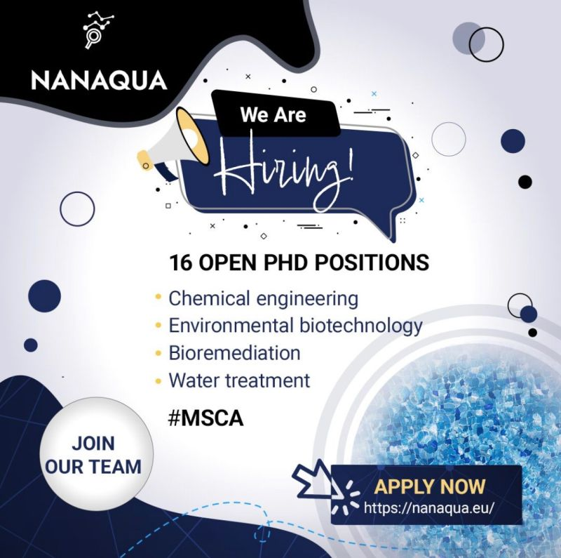 Grad_School_Hub's tweet image. "📢📢 Marie Curie Scholarships 

16 PhD positions in MSCA DN NANAQUA: nanotechnology-enabled water treatment

Apply here 👇 

nanaqua.eu "-Hafiz Usman Khalid 

hashtag#phdscholarships hashtag#studyabroad hashtag#phdstudent hashtag#phdopportunities hashtag#gradschool…