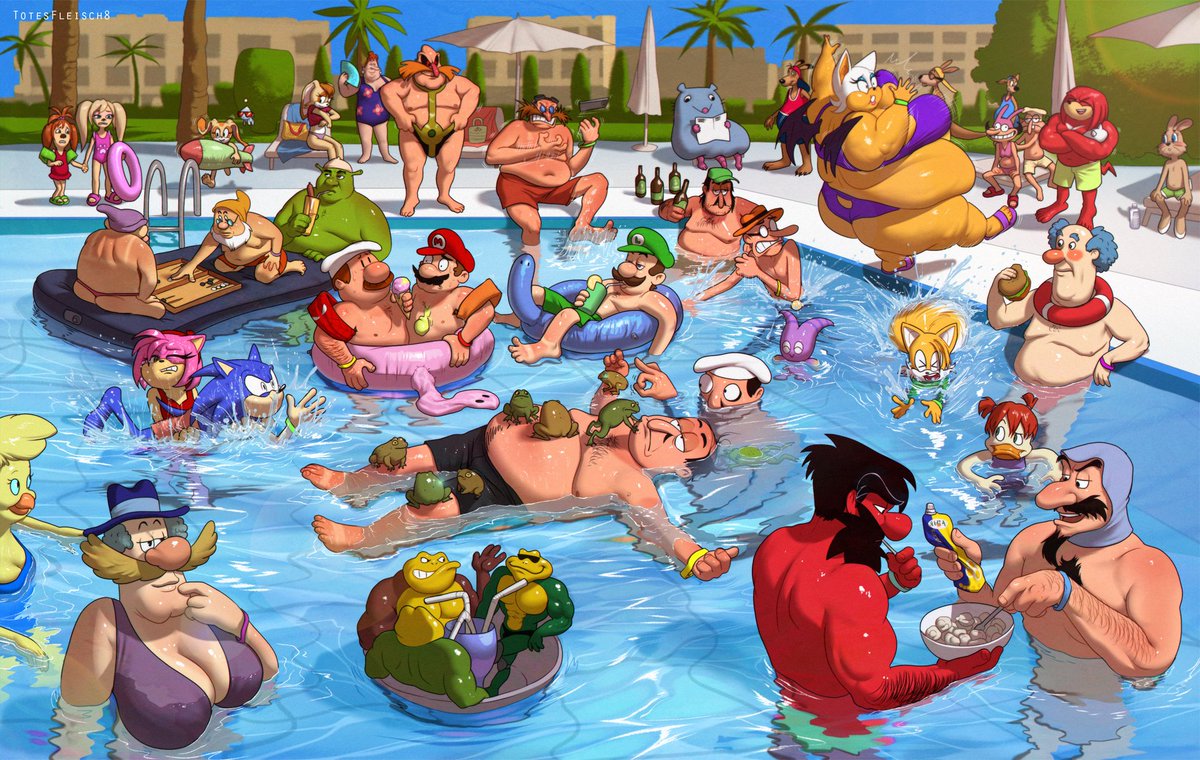 An ordinary hotel in Egypt 

Meet the teams: Pizza Tower, Sonic the hedgehog, Mario bros, Antonblast, Duke Igthorn from Adventures of the Gummi Bears, Darkwing Duck, Barboskiny, Nu pogodi, The Kid and Carlson, Kangoo, The piglet  Funtik,  Battletoads 😶 
And Frogs