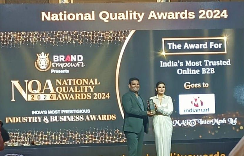 NavendraPratap's tweet image. Pleased to share that IndiaMART is awarded as the *most trusted B2B Marketplace* at the *National Quality Awards 2024*.  👏🏆
#B2B
#KaamYehiBantaHai