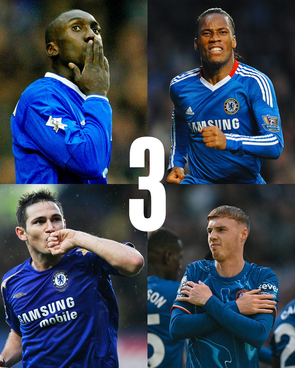 ChelseaFC's tweet photo. The four Blues to have scored three #PL hat-tricks for Chelsea! 💫

Palmer has equalled the record after just 39 games. 🙌 https://t.co/83c6uuIPvh