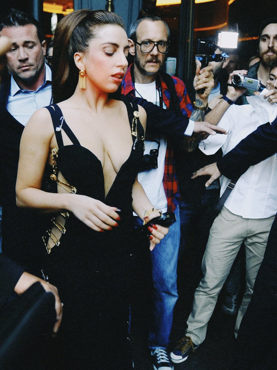 Lady Gaga wearing the Versace safety-pin dress, 2012 Lady Gaga wearing the Versace safety-pin dress, 2012