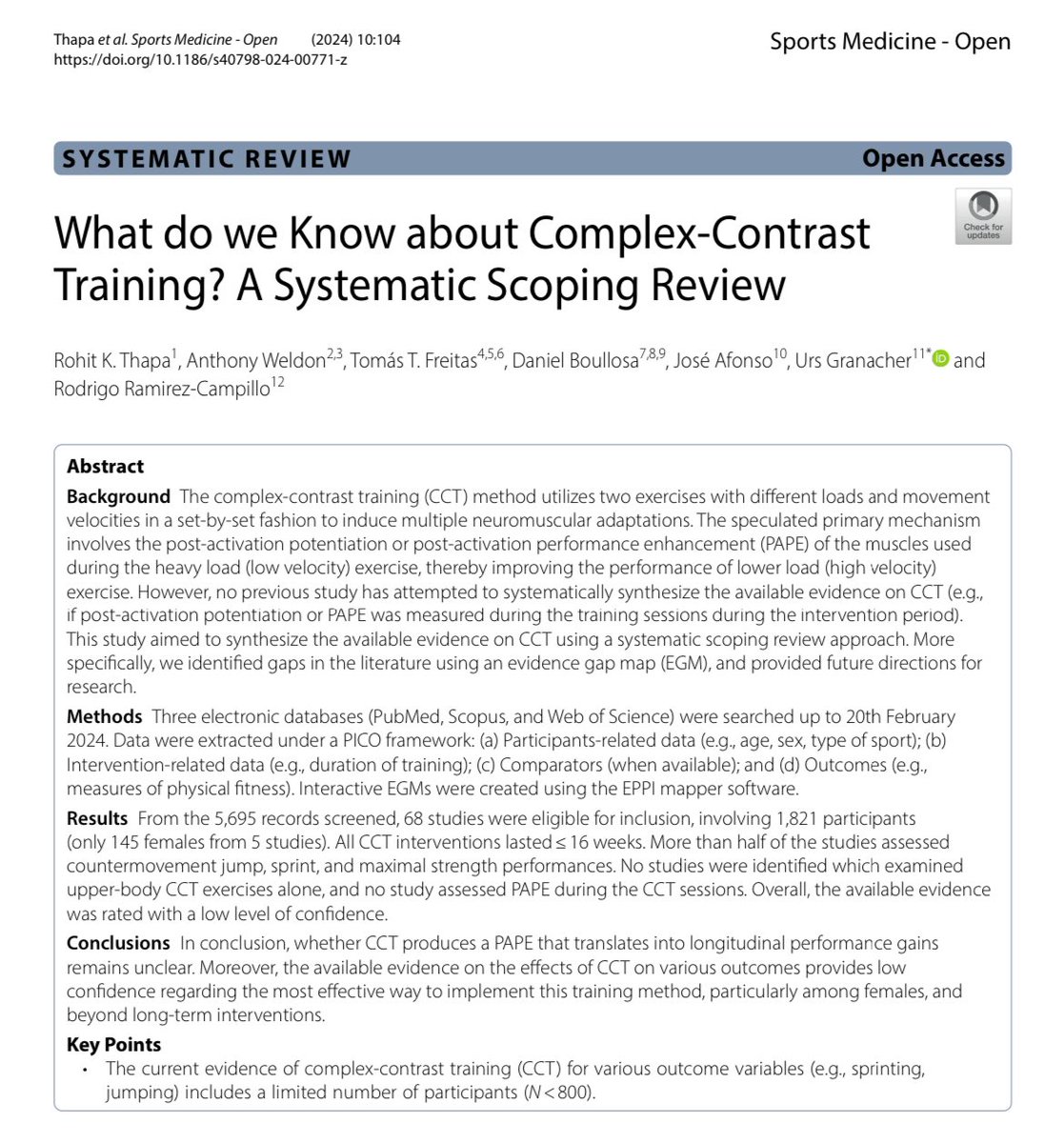 🚨OPEN ACCESS🚨

What do we Know about Complex-Contrast Training? A Systematic Scoping Review. 🏋🏼🏃🏿‍♂️💨

sportsmedicine-open.springeropen.com/articles/10.11…