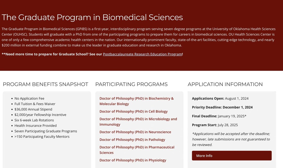 "Fully Funded PhD Opportunities in Biomedical Sciences.
No Application fee.
Details: graduate.ouhsc.edu/Graduate-Progr…
Please Subscribe to the Scholarships YouTube channel: youtube.com/@Scholarships.…"-Zeeshan Ali, Ph.D