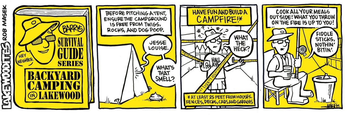 RobMasek's tweet photo. The latest in Barry's Survival Guide Series: Backyard Camping in Lakewood. Look for his next book in the series, "Surviving Middle School Band Concerts", coming soon! #SurvivalGuide #Lakewoodites https://t.co/pAlAEW0UtB