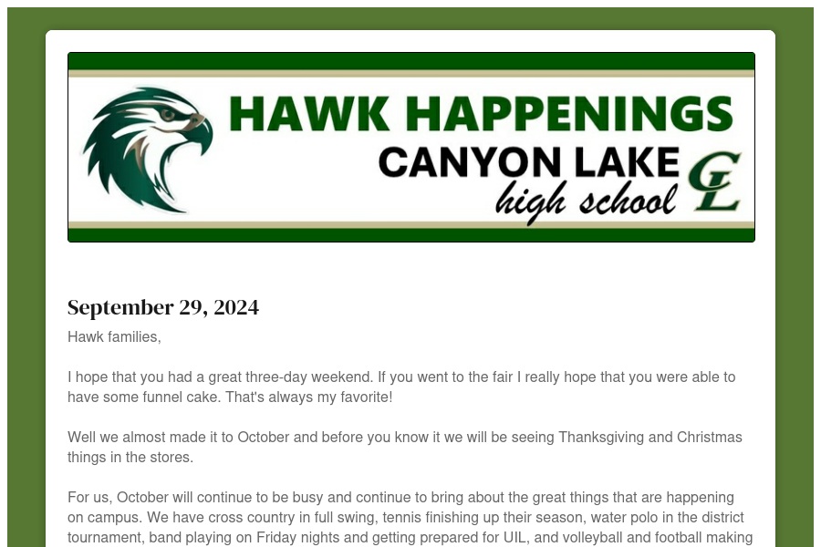 Hawk Happenings from Canyon Lake High School...GO HAWKS....Ka-Kaw!! psqr.io/403uLjAyUQ via <a href="/ParentSquare/">ParentSquare</a>