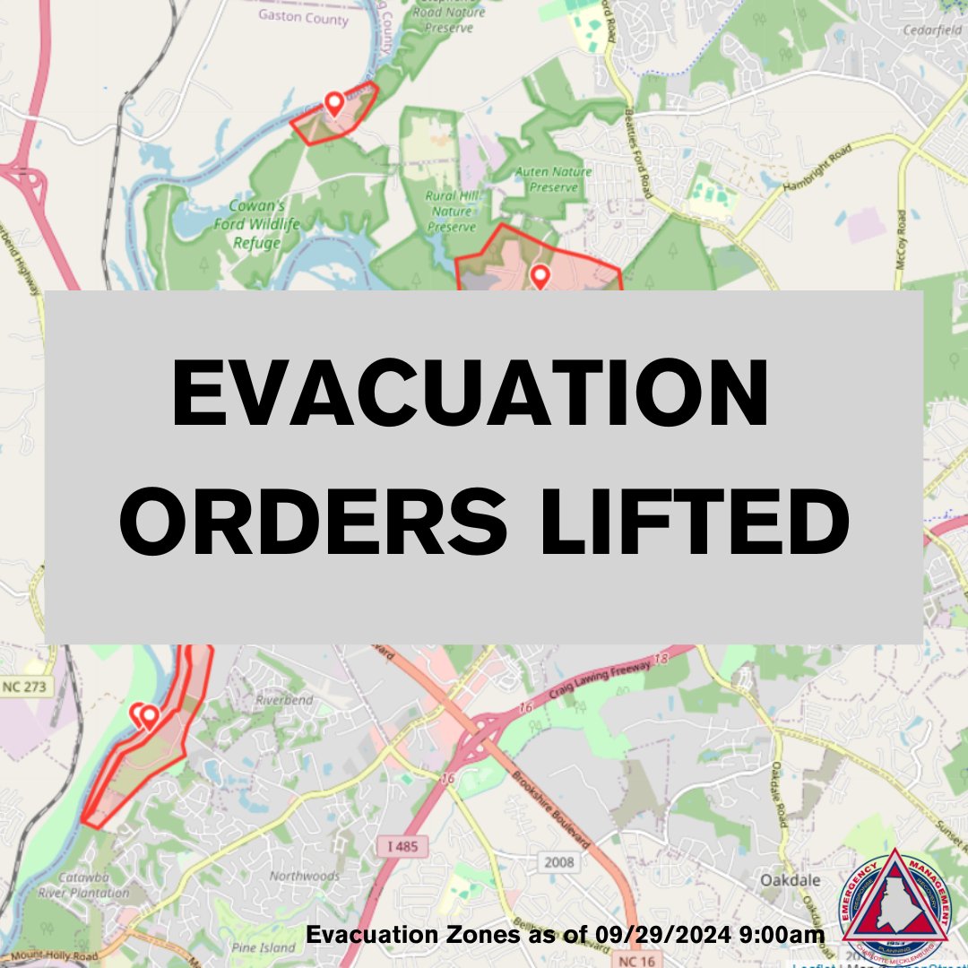 Sept 29 Morning Update: Flood waters have continued to rise throughout the night, and water levels are now beginning to recede along Mountain Island Lake. Everyone around the shorelines of Lake Norman, Mountain Island Lake, the Catawba River, and Lake Wylie should remain ALERT to