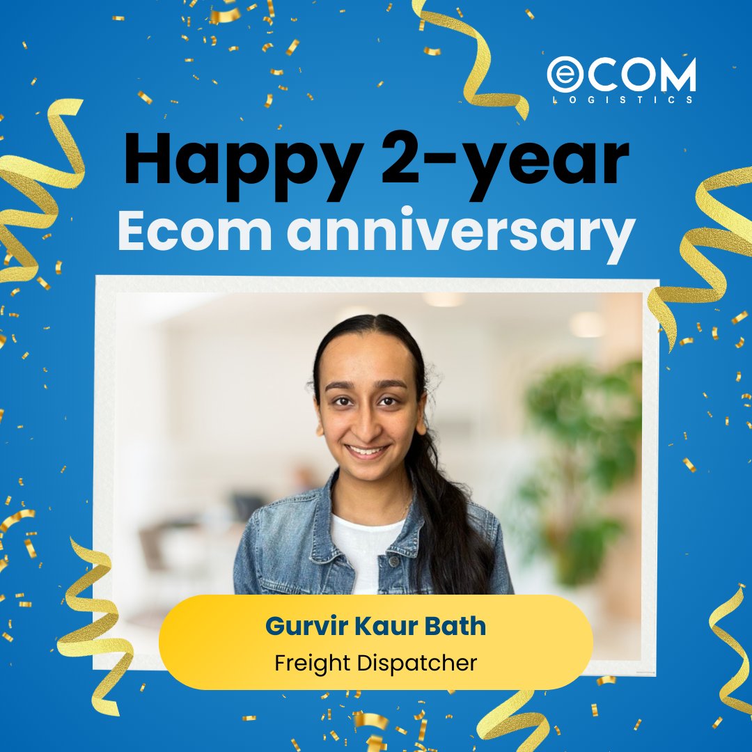 EcomLogisticsCa's tweet image. Gurvir Kaur Bath, our outstanding Freight Dispatcher, marks her 2-year anniversary with Ecom Logistics this month. ✨

🔗 Interested in joining Ecom Logistics? Follow us on LinkedIn to get updates on job opportunities—link in bio.

#EcomLogistics #WorkAnniversary