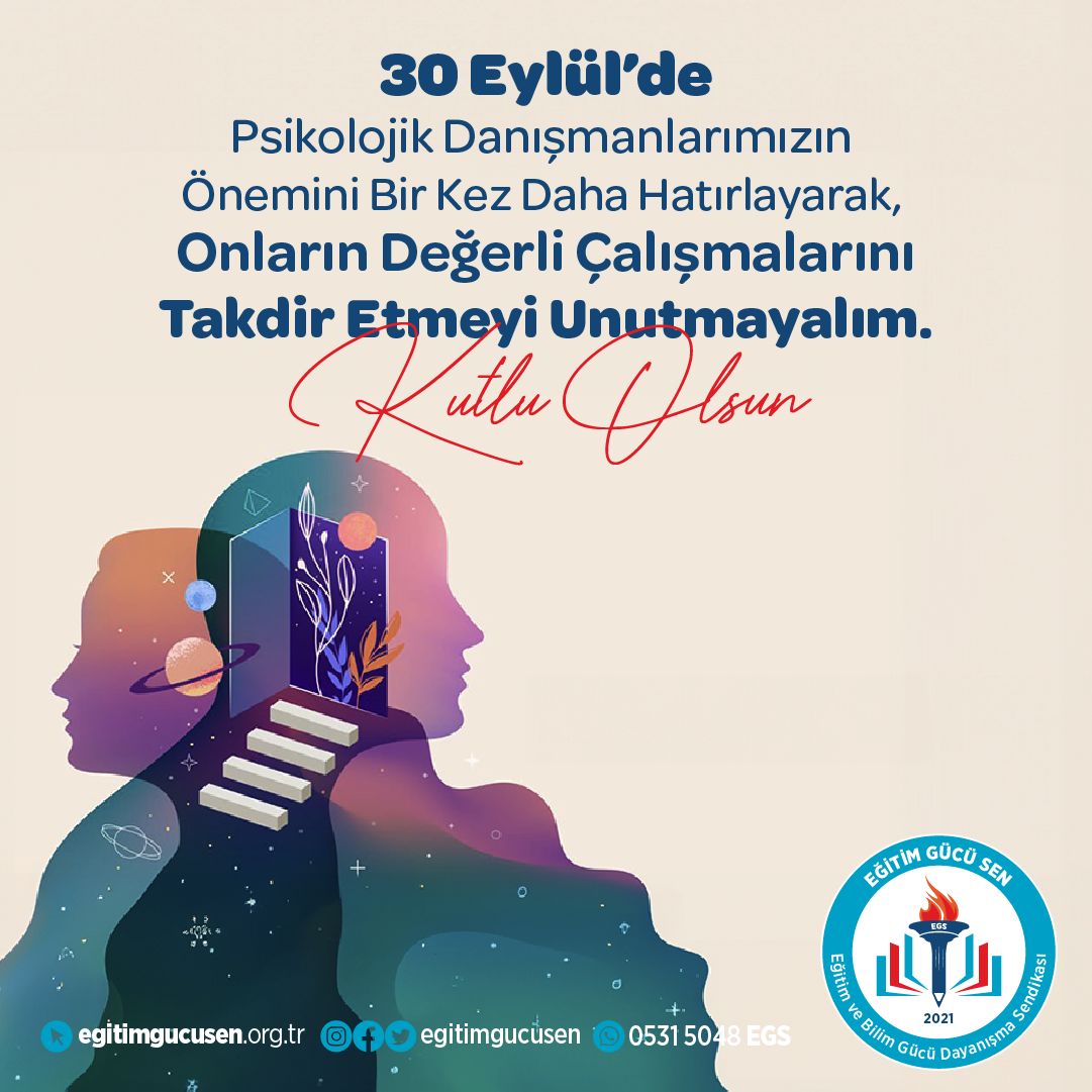 30 Eylül Ulusal Psikolojik Danışmanlar Günü Kutlu Olsun. 

Değerli psikolojik danışmanlarımızın emeklerini ve katkılarını takdirle karşılıyoruz. 

Sağlıklı zihinler, sağlıklı toplumlar için verdikleri önemli destek için teşekkür ederiz. 

#PsikolojikDanışmanlarGünü