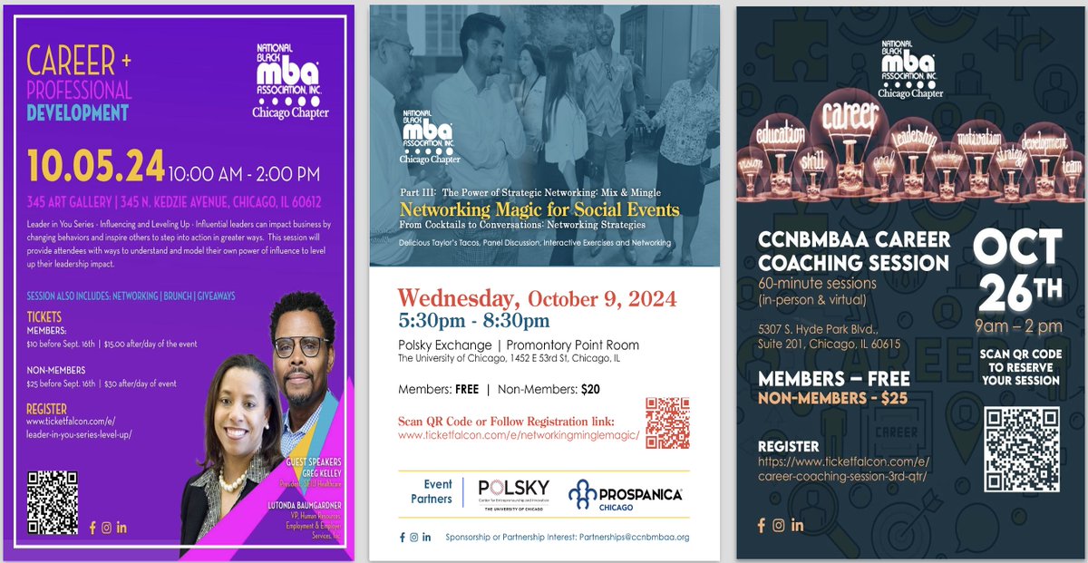 Hey the Black MBA Chicago Chapter is SUPER busy in October!

Career Professional Development, October 5th
lnkd.in/gewkyX5N

The Power of Strategic Networking, October 9th
lnkd.in/gnnnRC3C

Career Coaching, October 26th
lnkd.in/gEMTtCM6