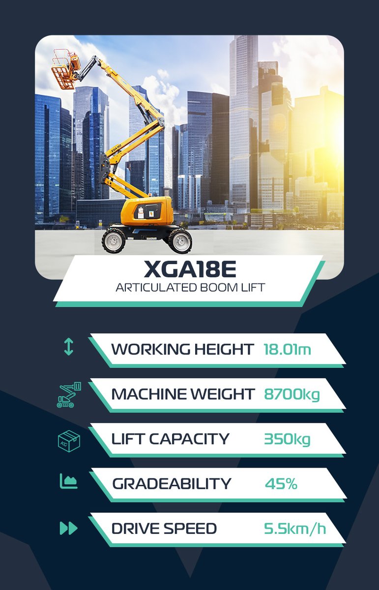 💥XGA18E Articulated Boom Lift💥

🟢Working Height 18.01m
🟢Machine Weight 8700kg
🟢Lift Capacity 350kg
🟢Gradeability 45%
🟢Drive Speed 5.5km/h

Contact our team for more Information 📞 01772 984799

#PoweredAccess #ArticulatedBoomLift #PlantHire