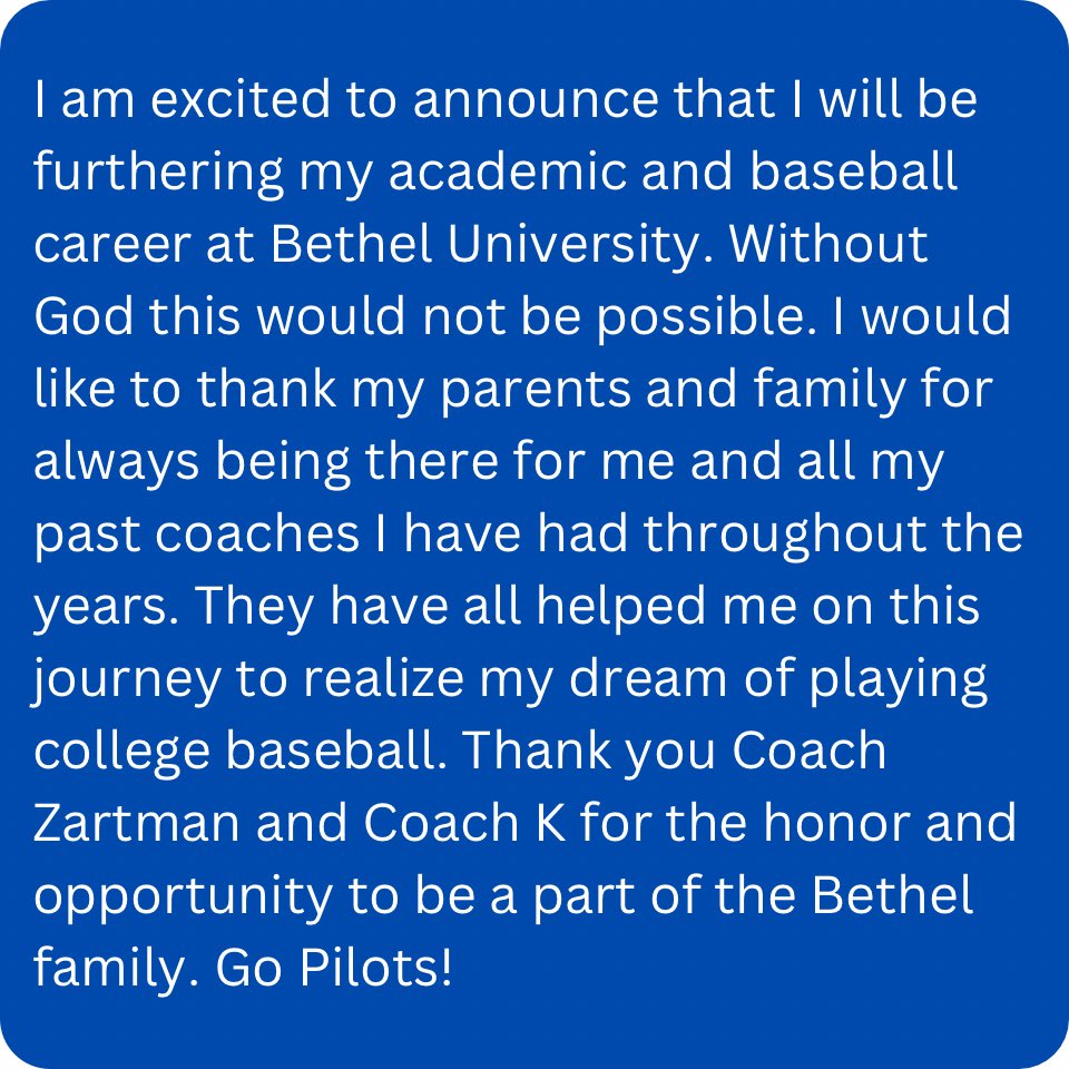 Blessed, honored and thankful to be a Pilot #team

<a href="/BUPilotsBB/">Bethel Pilots Baseball</a> <a href="/Baseball_Marian/">Marian Baseball</a> <a href="/CanesGreatLakes/">CanesGreatLakes</a> <a href="/MichianaAthlete/">Student Athletes of Michiana</a> <a href="/SHK_Hard_Knocks/">Landsharks Baseball</a>