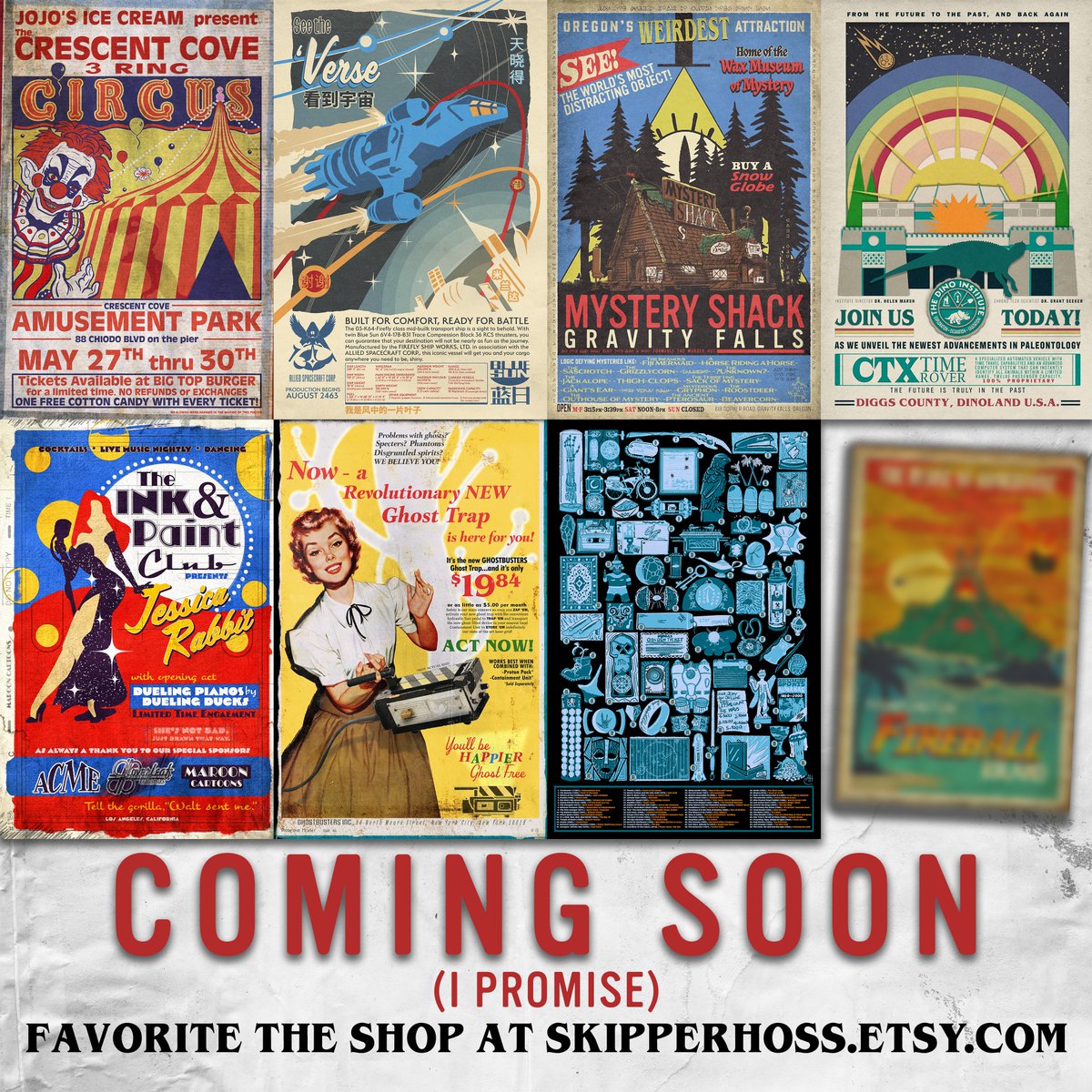 Skipper_Hoss's tweet image. I am really behind on getting posters up on my Etsy. In the process of trying to switch selling sites too. There are 8 posters that still need to make their way online.... Soon, I promise. Most (not all) of these are available in person at shows though and at @PopCultureSodas