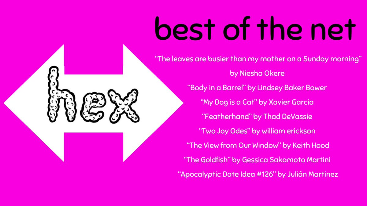 hexliterary's tweet image. We are thrilled to announce our Best of the Net nominations. Good luck, everyone! 🛸👽🔥