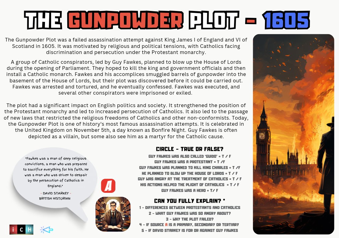 icHistory's tweet photo. 🔥 Guy Fawkes Night is coming up! 🔥 Prepare your class with free Gunpowder Plot resources, including links to awesome videos by @theuntoldpast @HistoryHit
#teachingresources #historyteacher #historyed
 ⬇️⬇️⬇️
https://t.co/Ju6SKVAFuI https://t.co/DVFTZbL4Yt