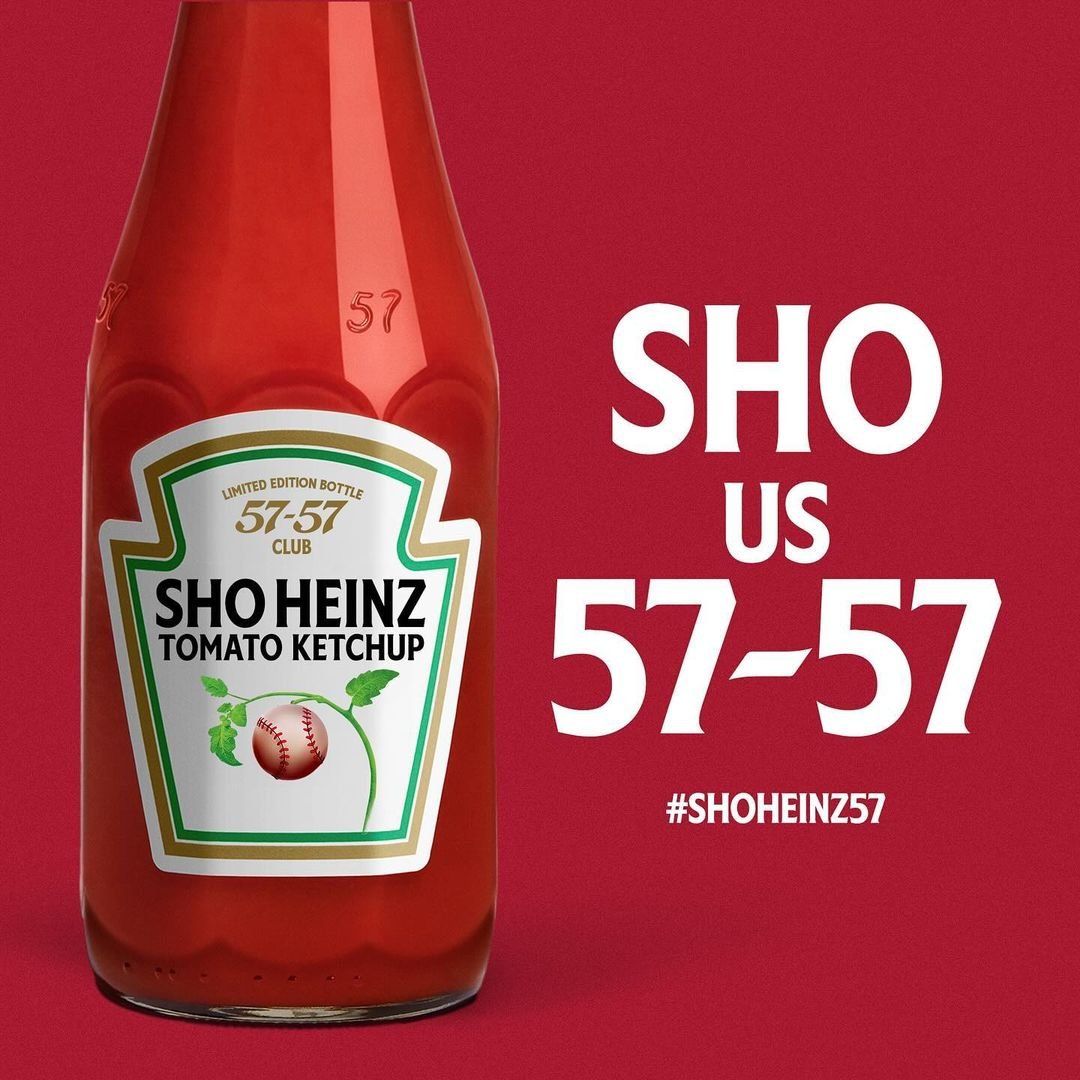 theScore (@thescore) on Twitter photo FREE KETCHUP FOR LIFE?? 🍅
I̶f̶ When Shohei Ohtani makes history with the first 57-57 season, Heinz will give away limited edition ‘Sho Heinz’ bottles, and free ketchup for life (‼️) to 57 fans. 😯
(📸: <a href="/FOS/">Front Office Sports</a>) FREE KETCHUP FOR LIFE?? 🍅
I̶f̶ When Shohei Ohtani makes history with the first 57-57 season, Heinz will give away limited edition ‘Sho Heinz’ bottles, and free ketchup for life (‼️) to 57 fans. 😯
(📸: <a href="/FOS/">Front Office Sports</a>)