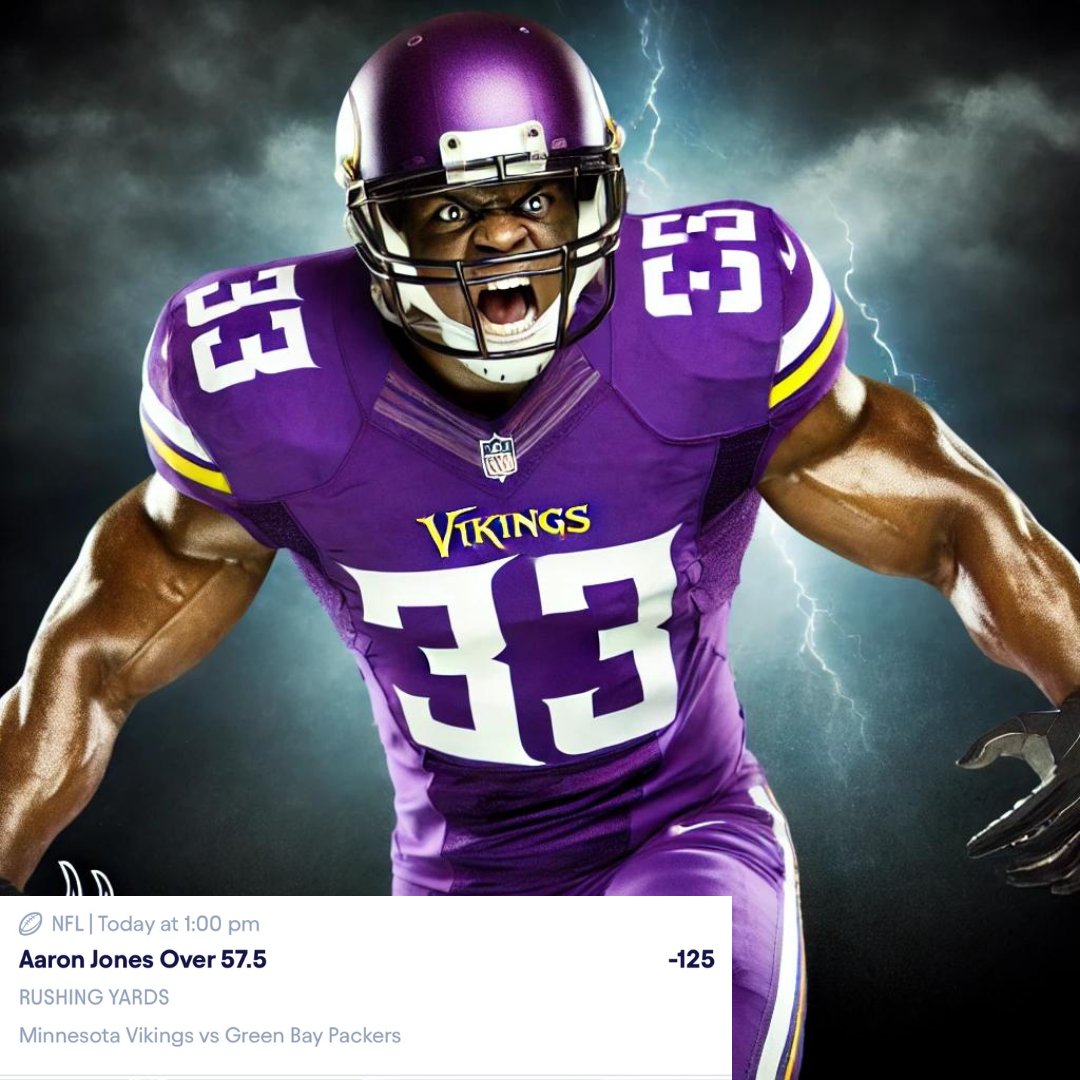 Aaron Jones Over 57.5 Rush Yds

Jones has hit this line in 2 of 3 games, averaging 76 yards per game. He bounced back last week with 102 yards on 19 carries. With the Vikings' elite run-blocking (ranked 2nd by PFF), and the Packers allowing 4.7 YPC and struggling against runs.