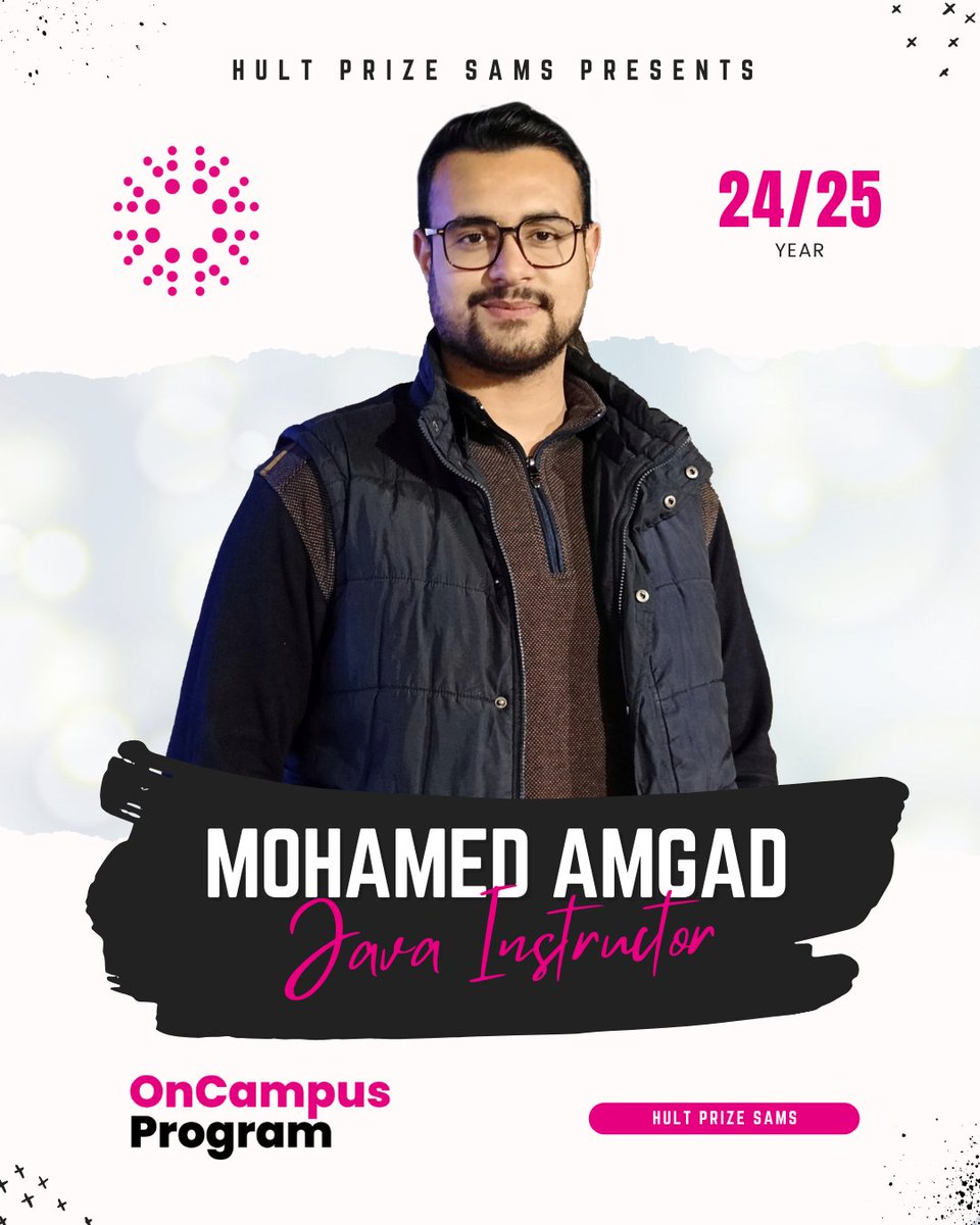 HultPrizeSAMS's tweet image. We're excited to introduce the newest addition to our HULTPRIZE SAMS family for 24/25! 🎉
Meet Mohamed Amgad in Java.
a dynamic Java EWD Trainee from ITI, Intake 44. and a Java Developer at VOIS.
#HULTPRIZESAMS
#JavaInstructor
#CodingRevolution