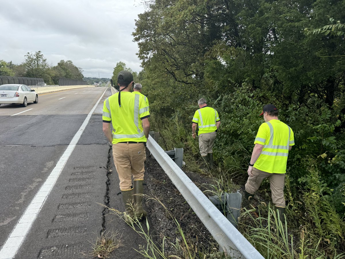 Thanks to our <a href="/myTDOT/">myTDOT</a> folks from all across the state for their help in East Tennessee. This crew is here from Region 4 (Memphis/Jackson), checking a bridge over railroad tracks on SR 34 (US 11E) in Jefferson City.