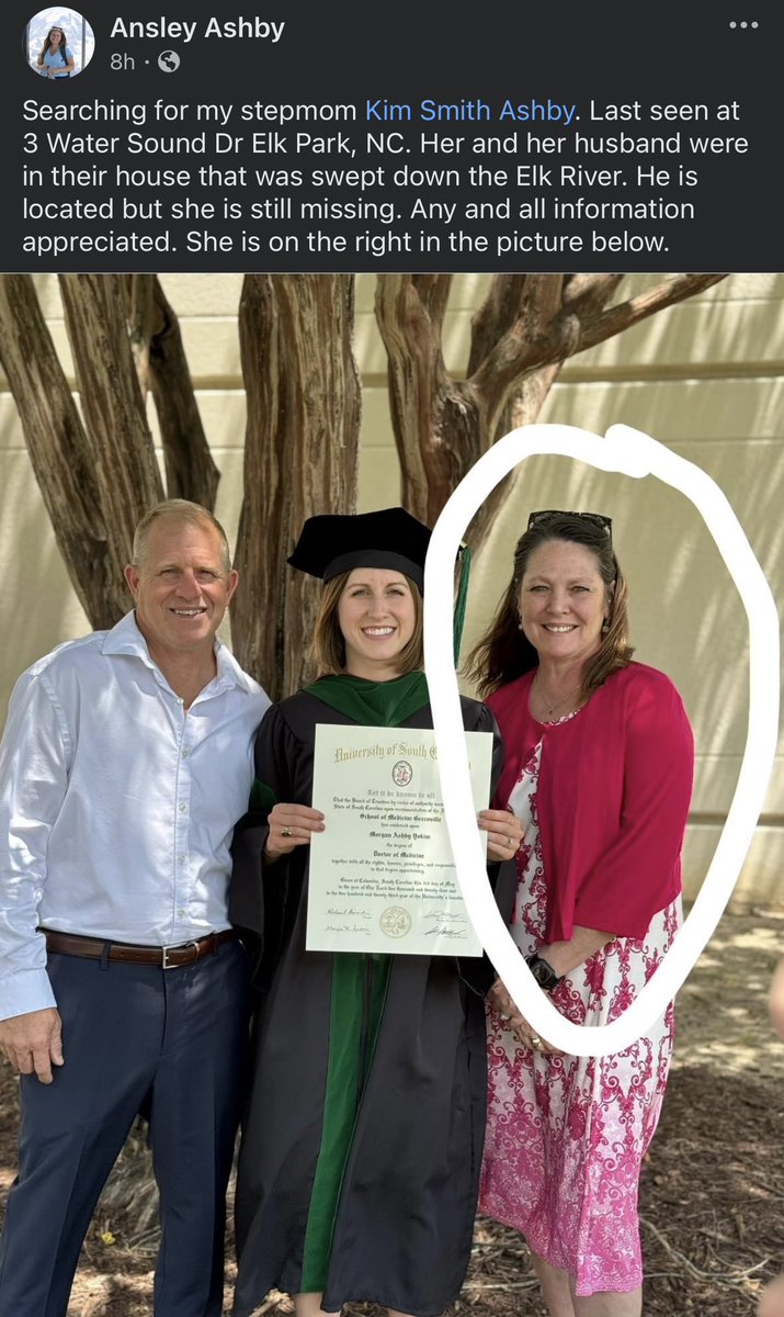 901Lulu's tweet photo. Kim Smith Ashby was last seen in Elk Park, NC before the hurricane. Her and her husband were in their home that was swept down the Elk River. He has been located. She is still missing. 🥺 #HurricaneHelene https://t.co/ZnPEGj2viC