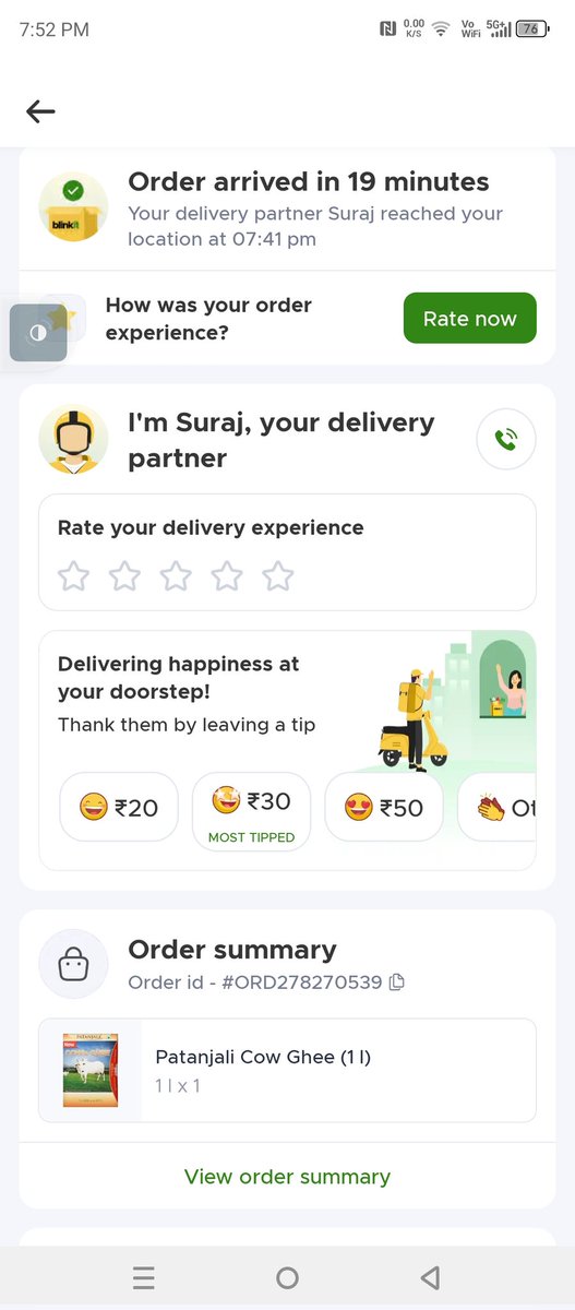 thakurHirdeshG's tweet photo. @letsblinkit 
I make an order with order id - ORD278270539, I already made payment, In app it is showing my order deliverd but I have not recieved yet no call recieved from delivery partner, please help me, to whom my order delivered, why there is not OTP system for paid orders? https://t.co/RilEvD0S2F