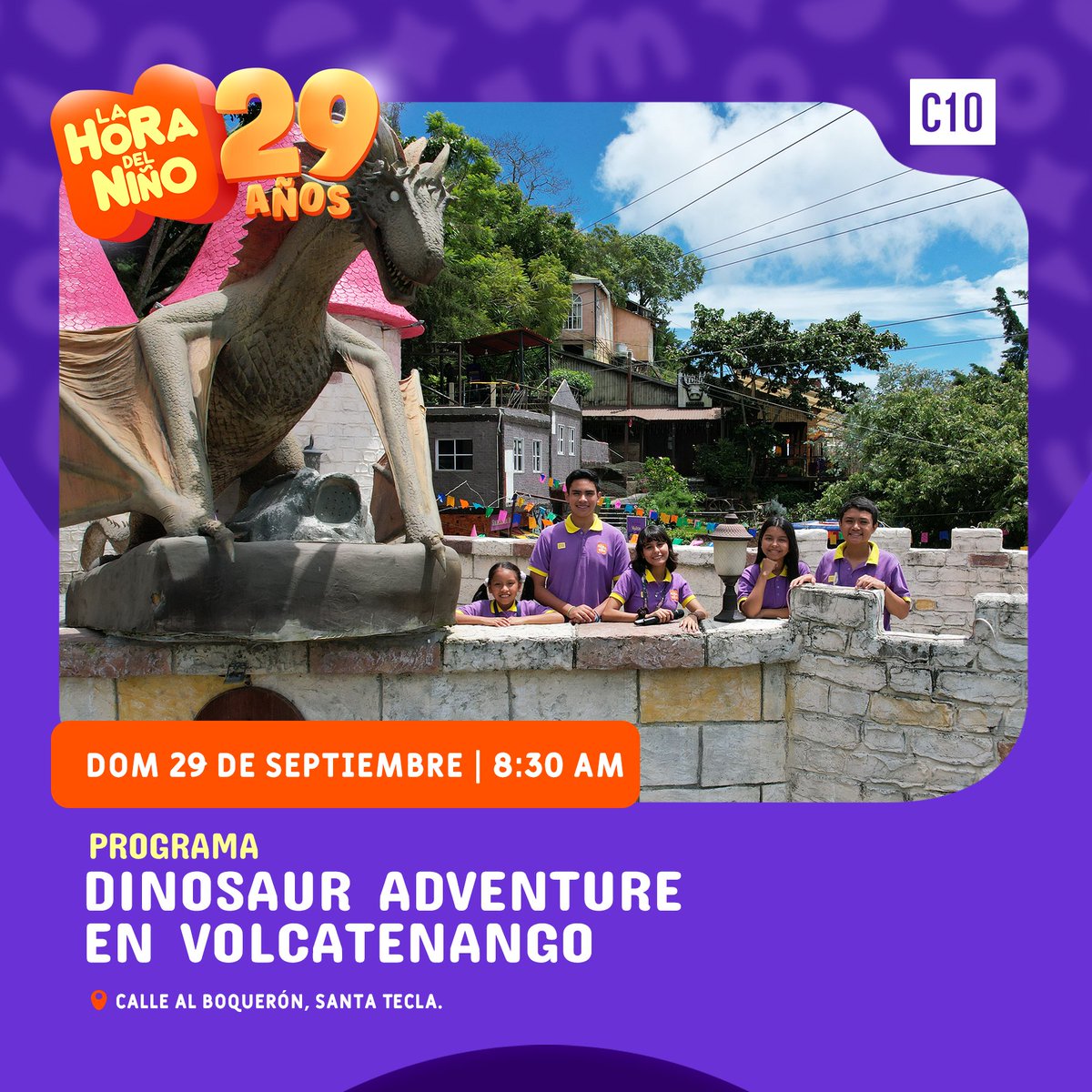lahoradelnino's tweet photo. Dinosaur Adventure es la nueva atracción de Volcatenango. Acompáñanos en #LaHoradelNiño y disfruta de un mundo mágico y jurásico. Este domingo a las 8:30 am por Canal 10. 
#Canal10sv #Dinosaurios #Aventura #Volcatenango https://t.co/rM5mEPjAli