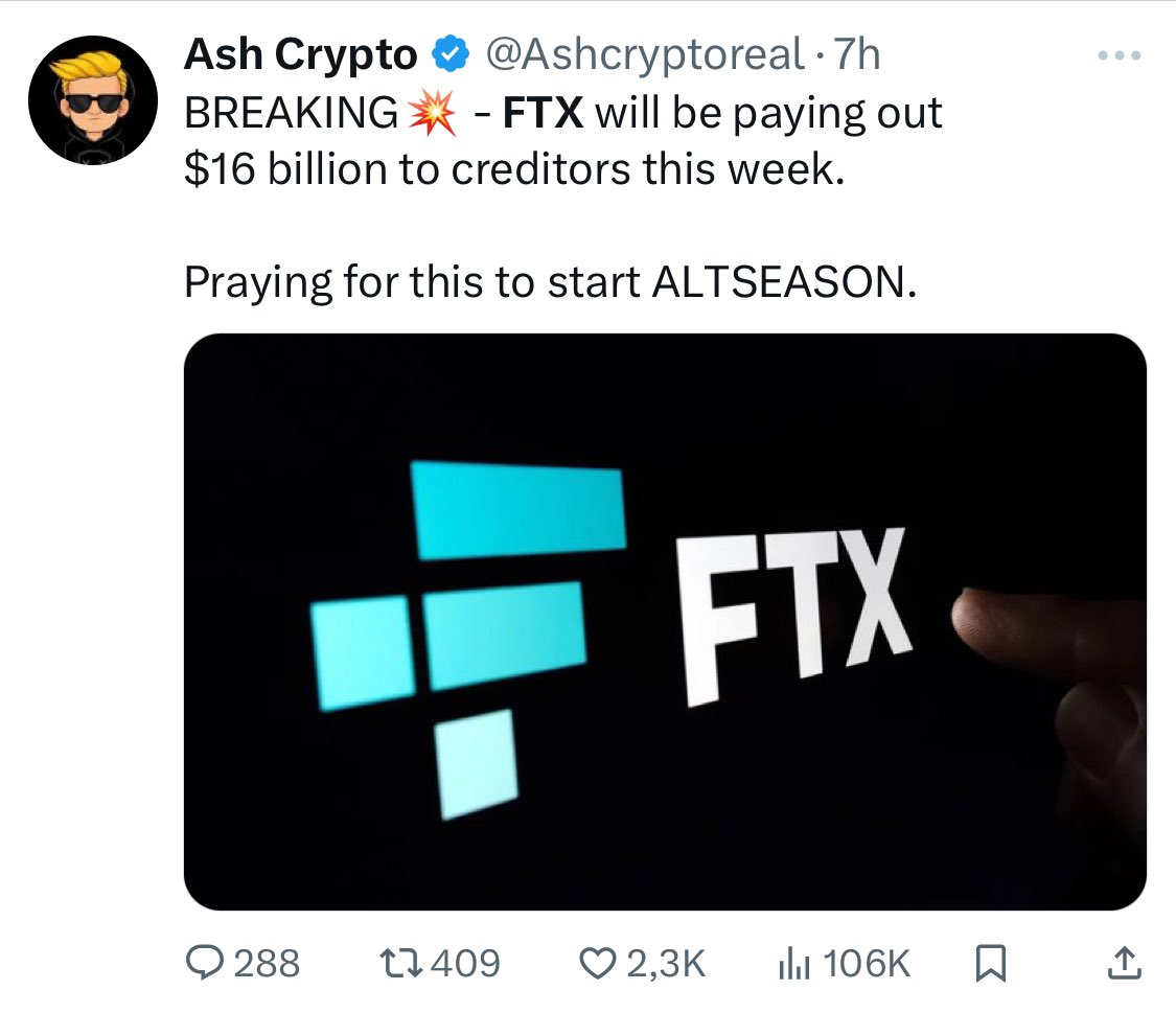 crypto_notte's tweet photo. A bunch of KOL accounts are circulating fake news about a FTX repayment starting tomorrow, this is fake.

Usually these account will charge for tweets so I wonder if someone is really paying to share misinformation or if their content creator are so dumb to not check any source and just do copy-pasta

Also, unfollow these clowns