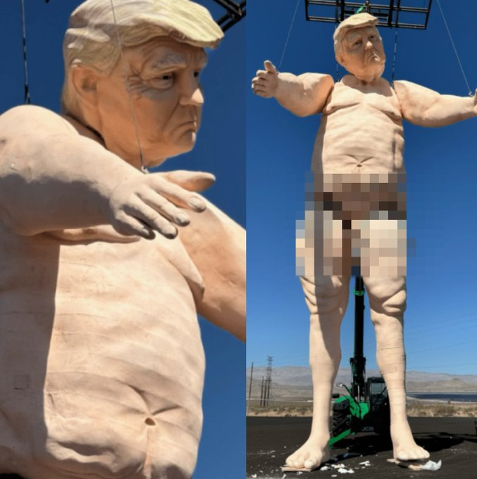 pondattithunai's tweet photo. A controversial, 43-foot statue resembling Donald Trump has been installed as part of a political art exhibition in Las Vegas, drawing mixed reactions.

#TrumpStatue, #LasVegas, #USPolitics, #ArtAndPolitics https://t.co/31TcZYgafL