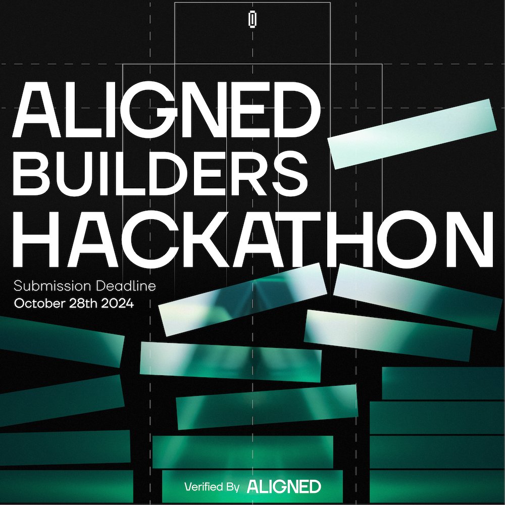 alignedlayer's tweet photo. Announcing: Aligned Builders Hackathon!

Our first virtual hackathon has up to $50,000 in prizes for novel apps using Aligned’s ZK verification layer.

The Aligned Builders Hackathon is the first stage of Aligned’s upcoming mainnet incentives program which will reward developers, partners, and users with points based on usage.

Read on ⬇️