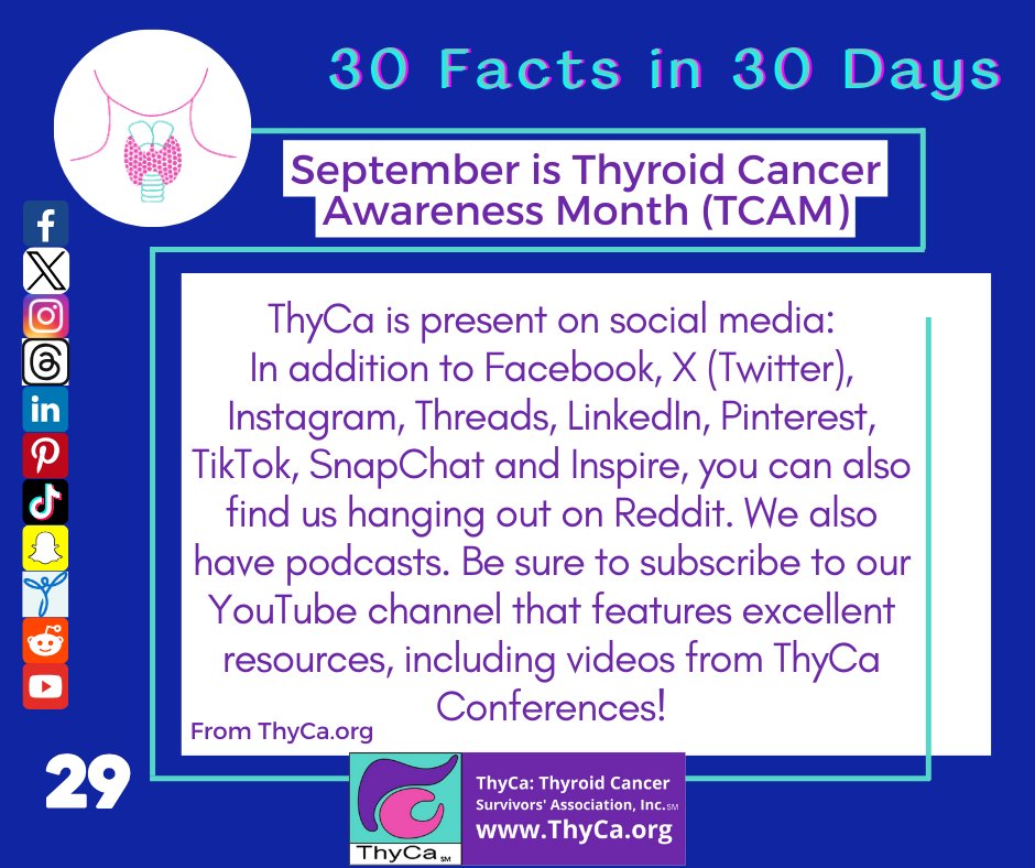 ThyCaInc's tweet photo. September is Thyroid Cancer Awareness Month. Help us spread the word about thyroid cancer. For support & education, go to https://t.co/7jbZT1ayvb
#TCAM #ThyroidCancer #ThyCa #ThyroidCancerSurvivor #ThyCaSurvivor #ThyroidCancerWarrior #ThyCaWarrior #ThyCaConf24 https://t.co/6EfBPYpxkz