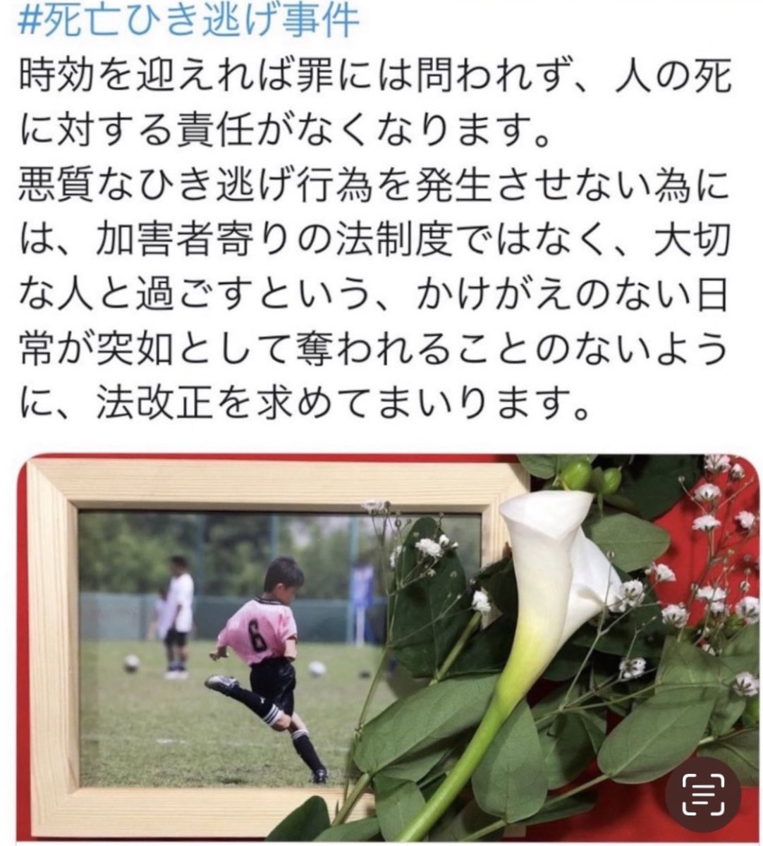 takanori_0930's tweet photo. #熊谷市小4男児死亡ひき逃げ
2010年殺人事件は時効撤廃
車で人をひきころして
逃げた場合は
救護義務違反（ひき逃げ）
公訴時効は7年と短く
過失運転致死罪は時効10年

悪質なひき逃げ事件の
時効撤廃を切実に願っております。
《署名サイト》
https://t.co/vtlla3FP4b
ご協力をお願いいたします🙇‍♀️ https://t.co/VDdIUexmeE