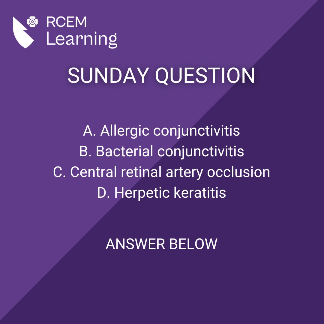 RCEMLearning's tweet image. As National Eye Health Week comes to an end, here is an ophthalmology based #SundayQuestion taken from our SBA Revise. 

ANSWER BELOW