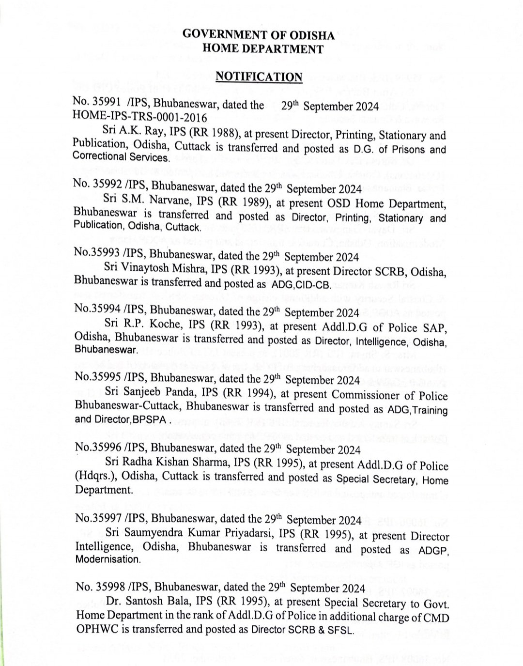 TNIE Odisha on X: Odisha Govt effects major reshuffle in IPS level.  Senior officer of 1993 batch Vinaytosh Mishra appointed as CID-CB ADG and  1998 batchs S Dev Datta Singh is new