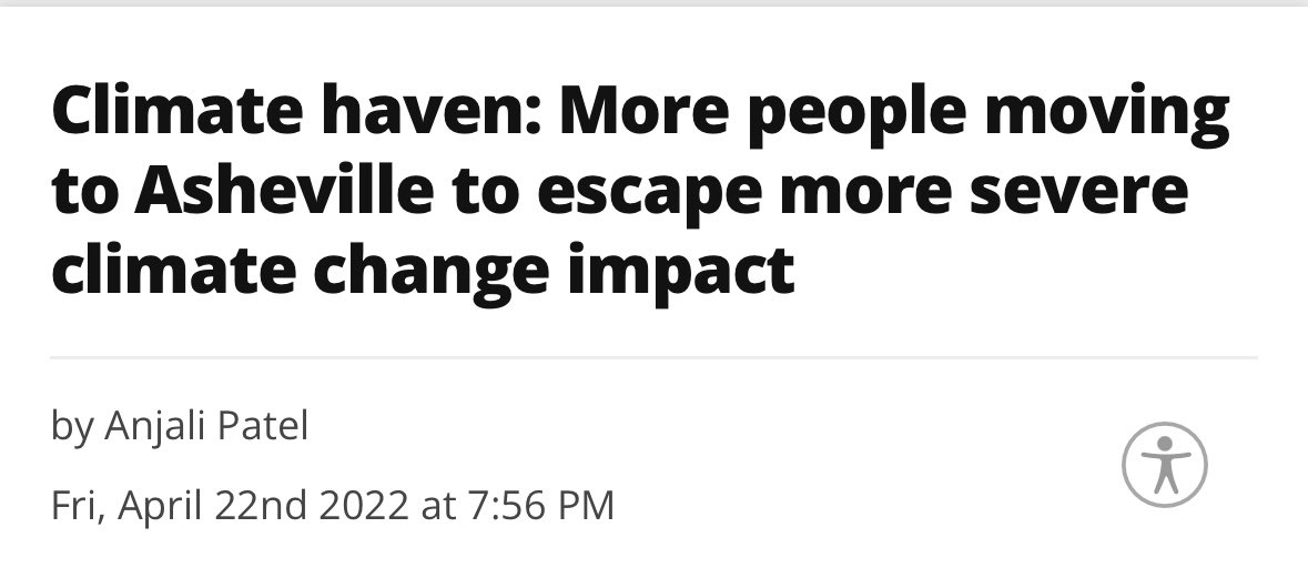 starbuckery's tweet photo. For YEARS Asheville has been hailed as a climate haven. I knew many people who moved there (especially from Florida and California) to escape climate catastrophes. No where is safe https://t.co/PKVlHYj5tP